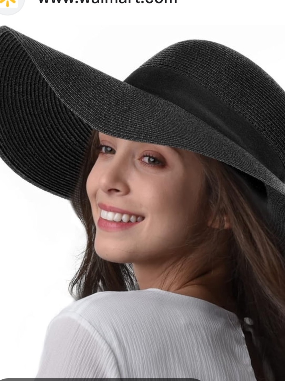 H&M Women's Floppy Straw Hat with Ribbon Black size large NWT